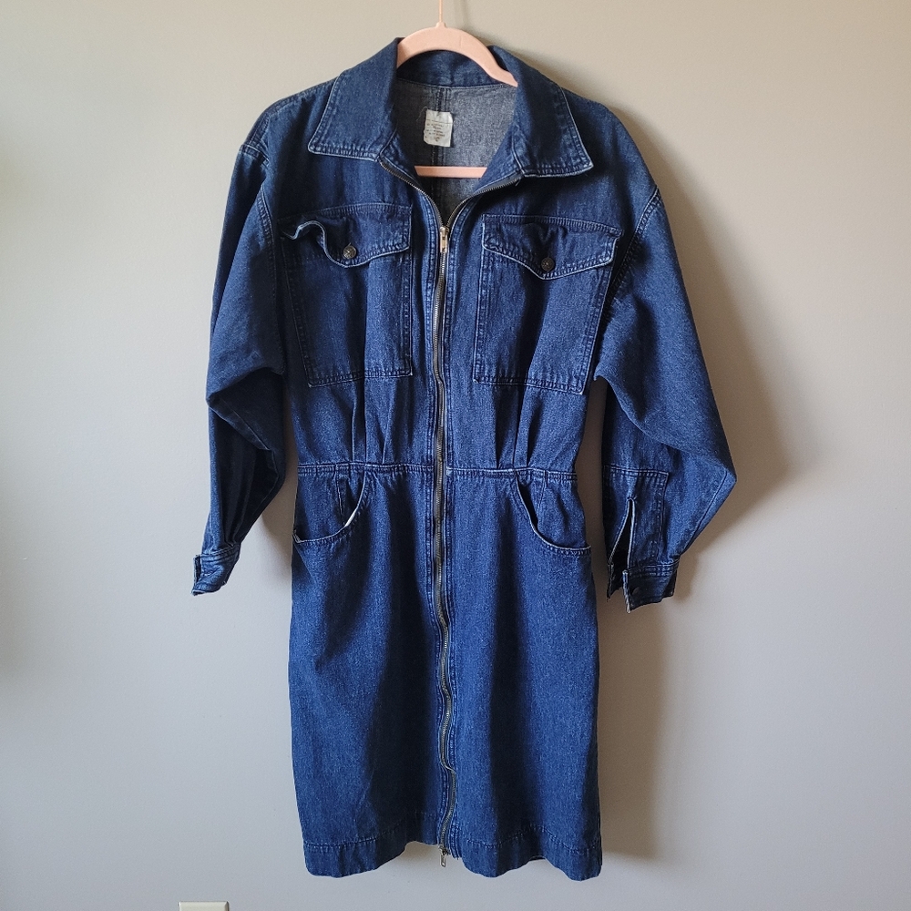 1980s denim zip front dress - Picture 2 of 9
